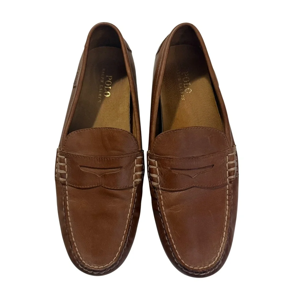 Polo Ralph Lauren Wes Tan Leather Penny Driving Loafers Mens Shoes Size 11D